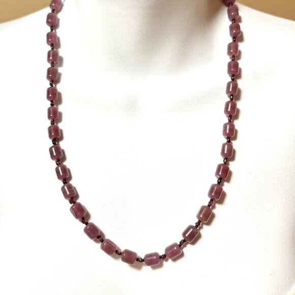 Purple Chalcedony Garnet Matinee Necklace, Genuine Gemstone Beaded Necklace - Picture 2 of 15